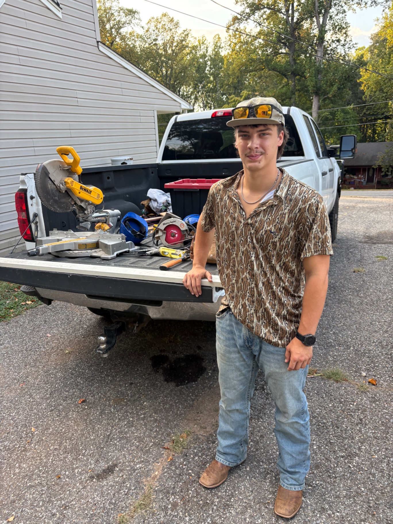 Carpenter at VA Carpentry Services with tools loaded in a work truck in Lynchburg, VA